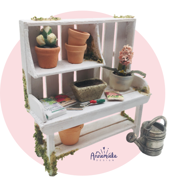 Annemieke Design Tuin Werktafel Poppenhuisminiatuur Roze